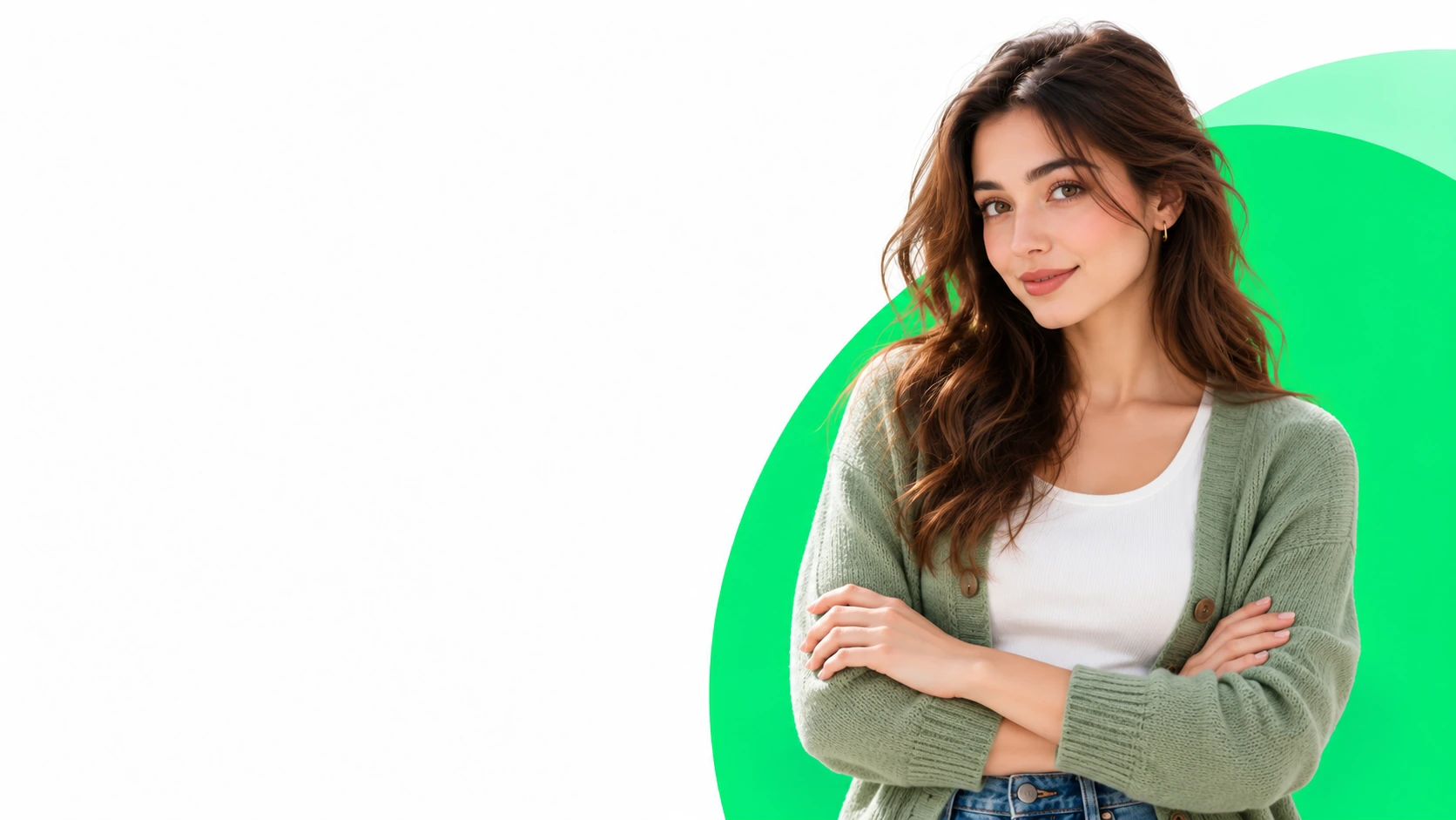 A confident woman with her arms crossed, smiling